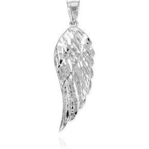 Claddagh Gold Religious Jewelry .925 Sterling Silver Textured Angel Wing Pendant (Medium) 1.7"