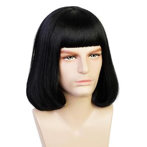 probeauty mens Black Bob Bob Short Short Cosplay شعر مستعار للرجال شعر مستعار الشعر الاصطناعي مع الانفجارات لحفلة أزياء الهالوين
