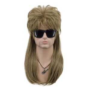 VGbeaty 70s 80s Disco Mullet Punk Rock Wig Mens Long Straight Light Brown Halloween Costume Cosplay Wig