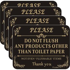 4 PCS Do Not Flush Any Products Other Than Toilet Paper Sign, 5" x 4" Thick Acrylic Self-Adhesive Sign, Ideal for Restaurants, Bars, Hotels, and Airbnb, Easy to Install