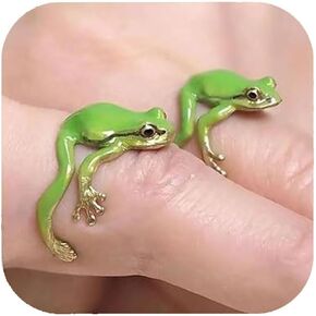 Frog Ring for Women 2 PCS Green Rings Adjustable Open Frog Ring Funny Tree Frog Jewelry
