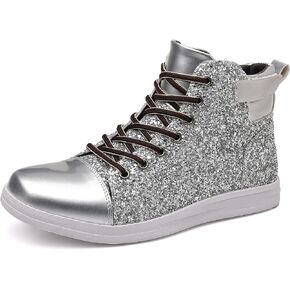 Trsorini Mens Glitter Shoes Sparkly High-top Sneakers Bling Sequin Shiny Men Lace-up Shoes