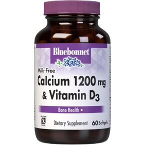 Bluebonnet Nutrition Milk-Free Calcium 1,200 mg Plus Vitamin D3 400 IU - High Potency, Maximum Absorption Strong Healthy Bones & Immune Health Support Supplement, Gluten-Free, Dairy-Free, 60 Softgels