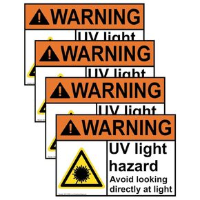 ComplianceSigns.com Warning UV Light Hazard Avoid Looking Directly at Light ANSI Safety Label Decal, 5x3.5 in. Vinyl 4-Pack for Process Hazards