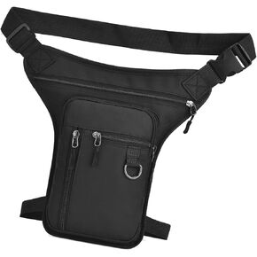 Drop Leg Bag Outdoor Thigh Bag Waist Pack Zip Closure Excellent Workmanship for Men Women Waterproof PU Material, Black