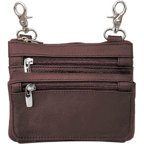 Silverfever Leather Bike Rider Accordion Bag Cross Body Belt Phone Pack (Black)