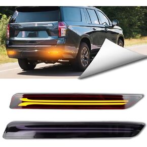 2Pc Full LED Rear Bumper Reflector Lights Kit for Chevy Suburban 2021 2022 2023 2024 Tail Lamp Brake Fog Lamps Daytime Running Light Turn Signal Lamp Accessories (Smoked)