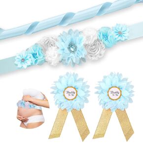 Mommy to be sash - Shate Shower for Mommy Satin Ribbon Belly Band for Wedding Promant Baby Shower Party (Blue)