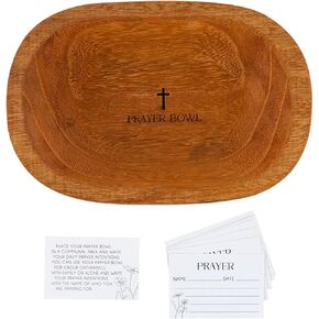 Faithworks Small Dough-Bowl Style Wooden Prayer Bowl with Cards, 9 x 6-Inch, Cross