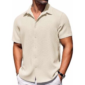 COOFANDY Mens Short Sleeve Button Down Shirts Waffle Shirt Casual Beach Summer Shirts Wrinkle Free Vacation Shirts