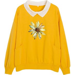 Cute Sunflower Graphic Sweatshirts for Teen Girls Funny Flower Collar Pullover Preppy Long Sleeve Tops with Pockets