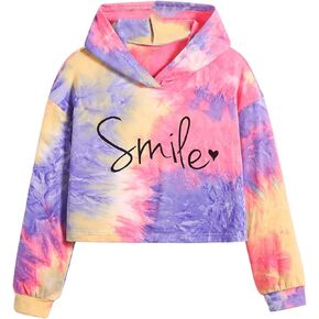 SweatyRocks Girl's Letter Graphic Tie Dye Hoodies Long Sleeve Hooded Sweatshirt Pullovers
