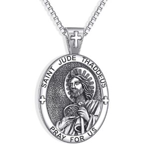 قلادة Yafeini St Jude للرجال 925 Sterling Silver Saint Jude Jewelry Presents