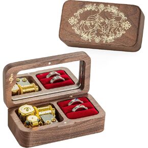 Merry Go Round of Life Music Box with Adjustable Rings, Wind up Wedding Ring Musical Boxes Gifts for Anniversary Birthday Christmas (Walnut)