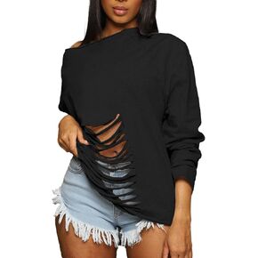 Hilinker Women's Sexy Off Shoulder Sweatshirt Long Sleeve Hollow Out Sweatshirts