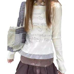 Women's Cute Y2K Graphic Sweatshirt Aesthetic Lace Patchwork Grunge Sweatshirt Slim Fit Long Sleeve Tops