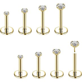 8Pcs 20G 18G Threadless Push in Nose Stud Rings for Women Men Stainless Steel Nose Studs Nostril Piercing Jewelry CZ Nose Rings Studs 1.5MM 2MM 2.5MM 3MM Black Silver Gold Bar Length 7mm 5mm