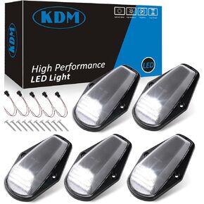 KDM Clear Lens Led Cab Roof Top Marker Lights assembly Fit for 1973-1997 Ford F150 F250 F350 F450 Super Duty,Mounted Running Clearance Bright White,5Pcs Pack