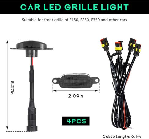 4PCS Car LED Grille Lights, Bright Front Grill Bumper Trim Lamps with Wiring Harness, Waterproof Grille LED Lights for 2004-2019 F150 F250 F350 Raptor/2013-2018 Ram 1500 (Black+Yellow) in Kuwait