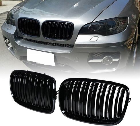 Compatible with 2007-2013 BMW X5 X6 E70 E71 Glossy Black M-Color Bumper Front Grille Grill Kidney Dual Slats in Saudi Arabia