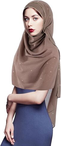 Geyoga Hijab Scarf for Women Soft Chiffon Rhinestone Long Scarf Shawl Fashion Muslim Hijab Head Wrap Scarves in Saudi Arabia