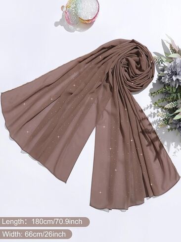 Geyoga Hijab Scarf for Women Soft Chiffon Rhinestone Long Scarf Shawl Fashion Muslim Hijab Head Wrap Scarves in Saudi Arabia