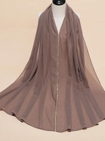 Geyoga Hijab Scarf for Women Soft Chiffon Rhinestone Long Scarf Shawl Fashion Muslim Hijab Head Wrap Scarves in Saudi Arabia