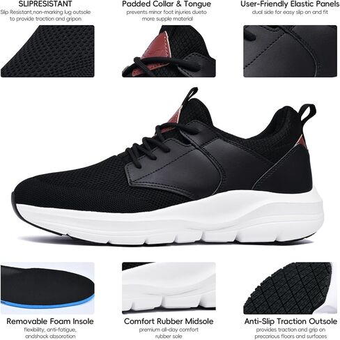 Mens Non Slip Work Shoes Water Resistant Walking Sneakers Food Service Chef Kitchen in Kuwait