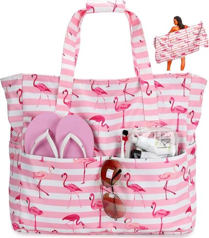 LEDAOU Beach Bag for Women Waterproof Sandproof Tote Bag Pool Bag with Zipper for Gym Shopping Travel with Wet Pocket in Saudi Arabia