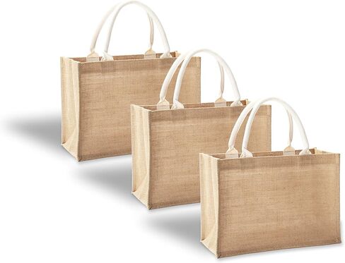 Jute Travel Tote Bags, Set of 10 Burlap Bags, Medium 14.5" x 6.7" x 10.2", Reusable Bag for Party, Wedding, Beach, Bridesmaid in Saudi Arabia