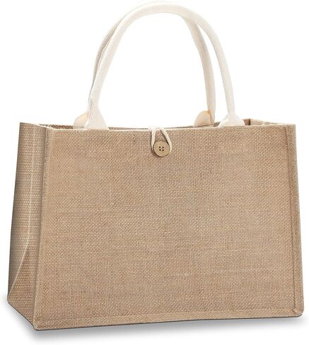 Jute Travel Tote Bags, Set of 10 Burlap Bags, Medium 14.5" x 6.7" x 10.2", Reusable Bag for Party, Wedding, Beach, Bridesmaid in Saudi Arabia
