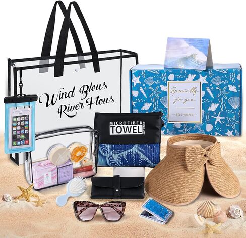 Beach Bag Travel Gifts for Women, 10 in 1 Beach Gifts Set for Beach Lovers, Vacation Travel Essentials Gift for Family Birthday Graduation Gift for Friends Mom Multipurpose Waterproof Travel Tote Bag in Saudi Arabia