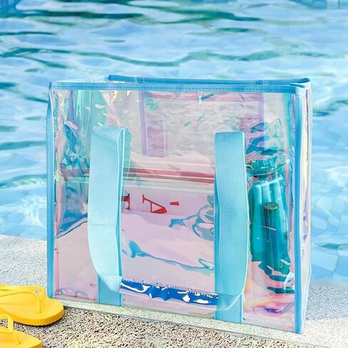 PVC PVC مقاوم للعضلة ثلاثية الأبعاد حقيبة اليد مع حقيبة هاتف محمول صغيرة للشاطئ والسفر والتسوق （0.4 مم） in Kuwait