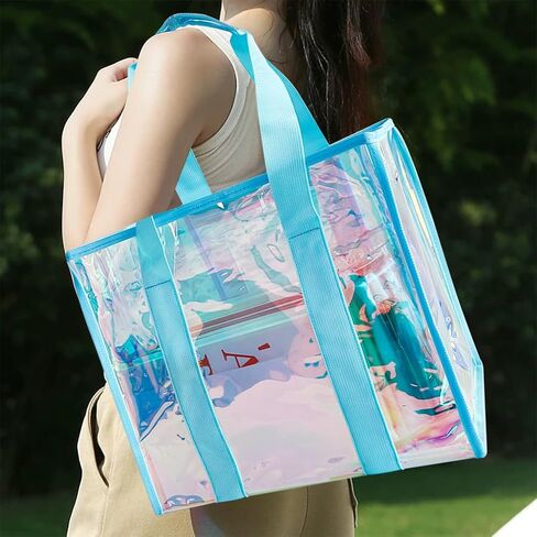 PVC PVC مقاوم للعضلة ثلاثية الأبعاد حقيبة اليد مع حقيبة هاتف محمول صغيرة للشاطئ والسفر والتسوق （0.4 مم） in Kuwait