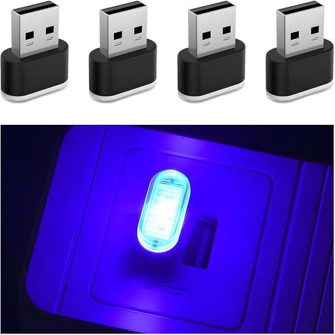 4PCS USB LED Car Interior Atmosphere Lamp, Portable Plug-in Mini Vehicle Night Light, Automotive Trunk Ambient Lighting Decoration Kit, Universal for SUV Sedan Truck (Blue) in Saudi Arabia