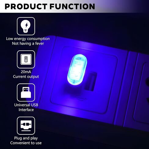 4PCS USB LED Car Interior Atmosphere Lamp, Portable Plug-in Mini Vehicle Night Light, Automotive Trunk Ambient Lighting Decoration Kit, Universal for SUV Sedan Truck (Blue) in Saudi Arabia