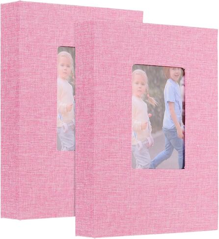 uxcell 2Pcs Small Photo Album, 5x7 Inch Linen Cover Pockets Photo Book, Slip-in Picture Albums with Display Window Holds 26 Page 52 Photos for Wedding Family Anniversary, Pink in Saudi Arabia