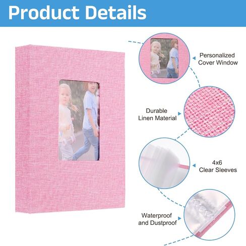 uxcell 2Pcs Small Photo Album, 5x7 Inch Linen Cover Pockets Photo Book, Slip-in Picture Albums with Display Window Holds 26 Page 52 Photos for Wedding Family Anniversary, Pink in Saudi Arabia