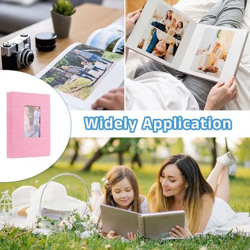 uxcell 2Pcs Small Photo Album, 5x7 Inch Linen Cover Pockets Photo Book, Slip-in Picture Albums with Display Window Holds 26 Page 52 Photos for Wedding Family Anniversary, Pink in Saudi Arabia