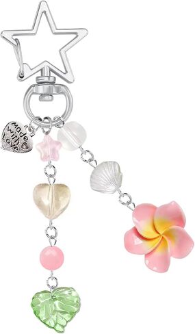 Agromusk Hibiscus Flower Keychain,Cute Y2K Hawaiian Tropical Flowers Keychains Aesthetic Star Summer Beach Decor for Women in Kuwait