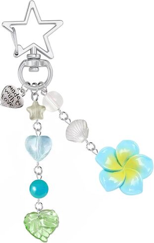 Agromusk Hibiscus Flower Keychain,Cute Y2K Hawaiian Tropical Flowers Keychains Aesthetic Star Summer Beach Decor for Women in Kuwait