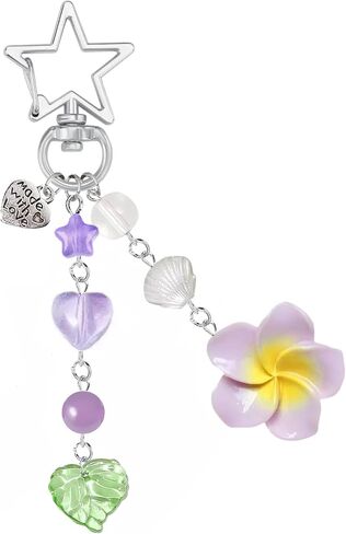 Agromusk Hibiscus Flower Keychain,Cute Y2K Hawaiian Tropical Flowers Keychains Aesthetic Star Summer Beach Decor for Women in Kuwait