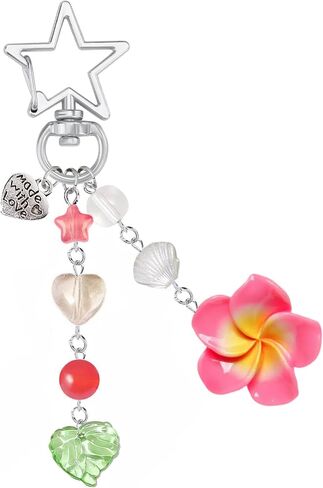 Agromusk Hibiscus Flower Keychain,Cute Y2K Hawaiian Tropical Flowers Keychains Aesthetic Star Summer Beach Decor for Women in Kuwait