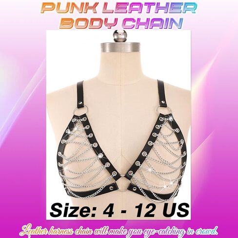 BODIY Black Leather Chest Chain Bra Punk Layered Chest Jewelry Tassel Body Accessories for Women in Saudi Arabia