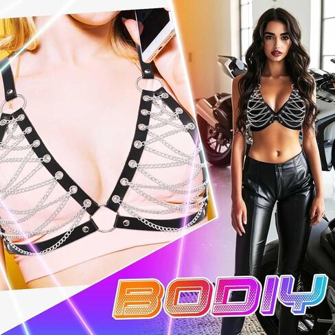 BODIY Black Leather Chest Chain Bra Punk Layered Chest Jewelry Tassel Body Accessories for Women in Saudi Arabia