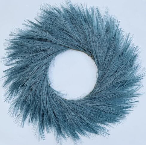 27'' Artificial Pampas Grass Wreath, UV Resistant Faux Pampas Wreath for Front Door, Porch, and Wall, Fluffy Boho Farmhouse Decor for All Seasons (Blue Green) in Saudi Arabia
