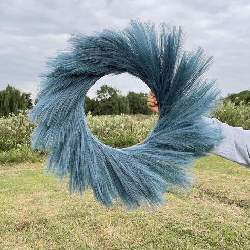 27'' Artificial Pampas Grass Wreath, UV Resistant Faux Pampas Wreath for Front Door, Porch, and Wall, Fluffy Boho Farmhouse Decor for All Seasons (Blue Green) in Saudi Arabia