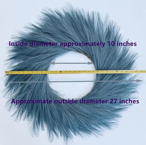 27'' Artificial Pampas Grass Wreath, UV Resistant Faux Pampas Wreath for Front Door, Porch, and Wall, Fluffy Boho Farmhouse Decor for All Seasons (Blue Green) in Saudi Arabia