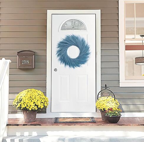 27'' Artificial Pampas Grass Wreath, UV Resistant Faux Pampas Wreath for Front Door, Porch, and Wall, Fluffy Boho Farmhouse Decor for All Seasons (Blue Green) in Saudi Arabia