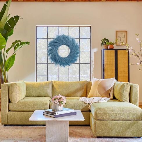 27'' Artificial Pampas Grass Wreath, UV Resistant Faux Pampas Wreath for Front Door, Porch, and Wall, Fluffy Boho Farmhouse Decor for All Seasons (Blue Green) in Saudi Arabia